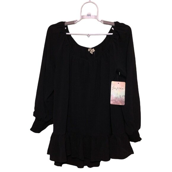 Lily White Top Medium Peplum Black NEW - Picture 1 of 8